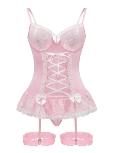 Lace Underwire Corset, Pink (size L)
