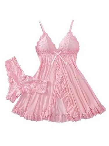 Nightgown, Pink (size XXL, 2 pieces, thong included)