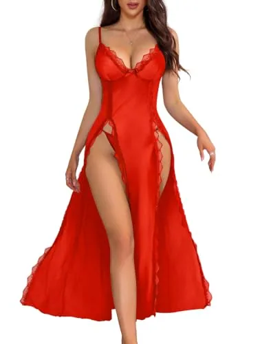 Satin Lingerie Dress, Red