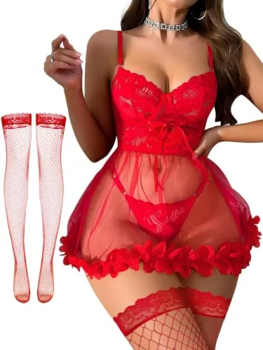 Nightgown, Red (size M, 3 pieces)