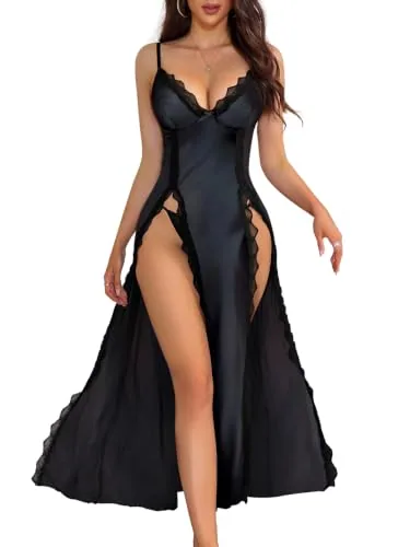 Satin Lingerie Dress, Black