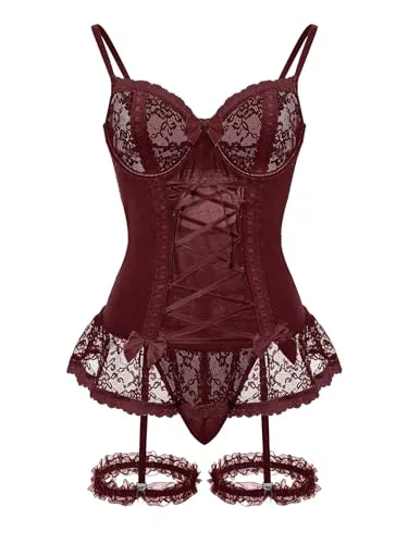 Lace Underwire Corset, Burgundy Red