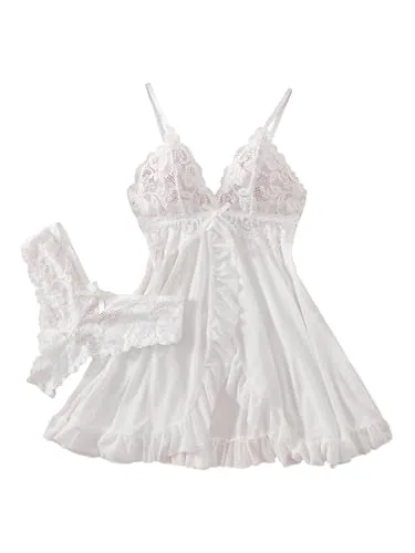 Nightgown, White (size XXL, 2 pieces, thong included)